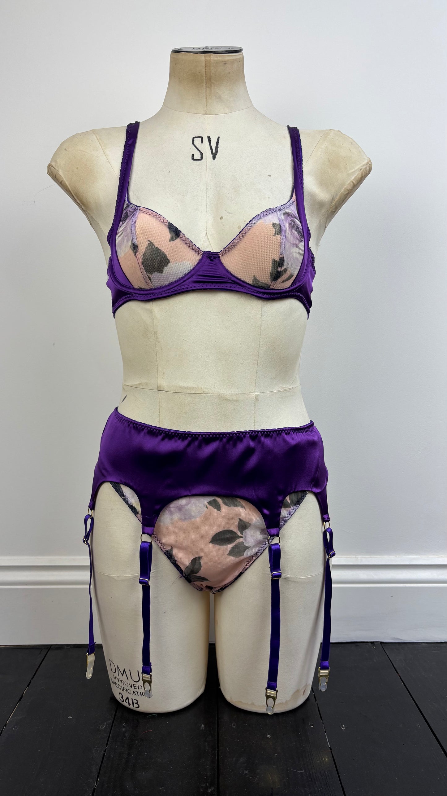 Purple Silk Bra and Thong Set